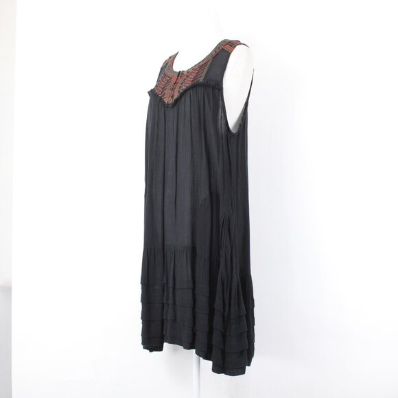Free People Dress Sz M Black Rust Multicolor Embroidered 100% Rayon Dress - Picture 4 of 16
